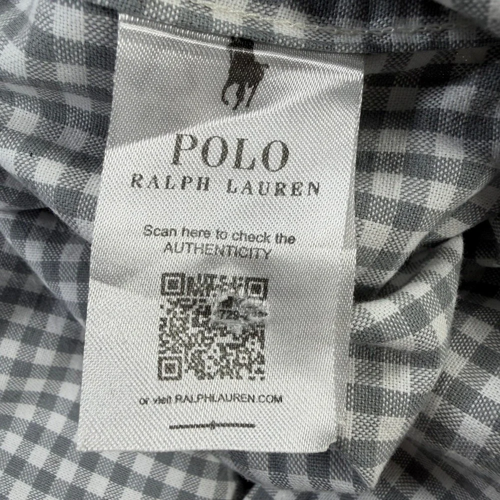 Polo Ralph Lauren Button Down Mens XXL Grey Excellent Gingham Custom Fit Shirt‎
